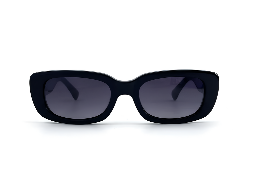 Black sunglasses with dark lenses on a white background