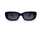 Black sunglasses with dark lenses on a white background